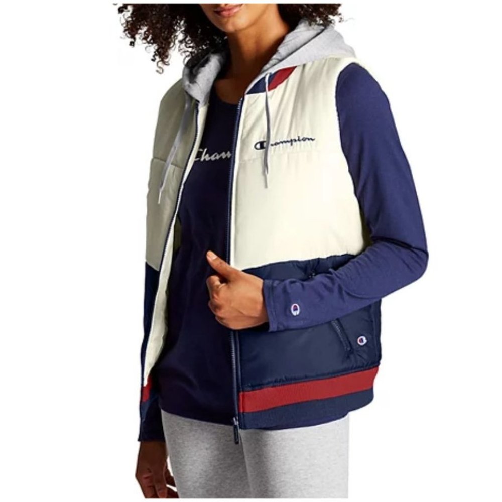 Champion Cream, Navy & Red Colorblock Puffer Vest